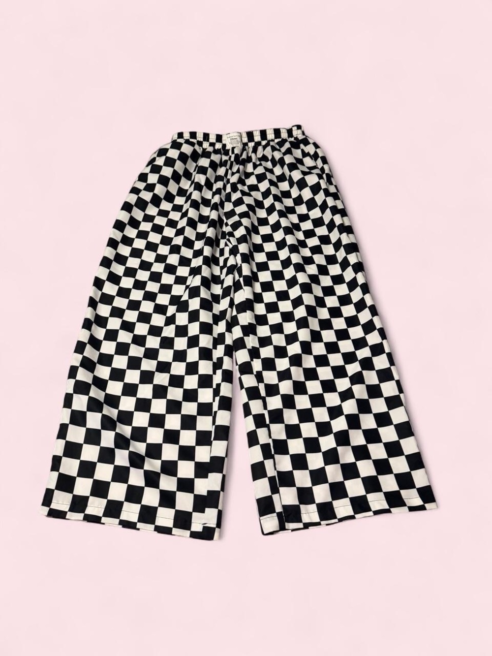 SHEIN Black & White Wide Leg Checkered Pants